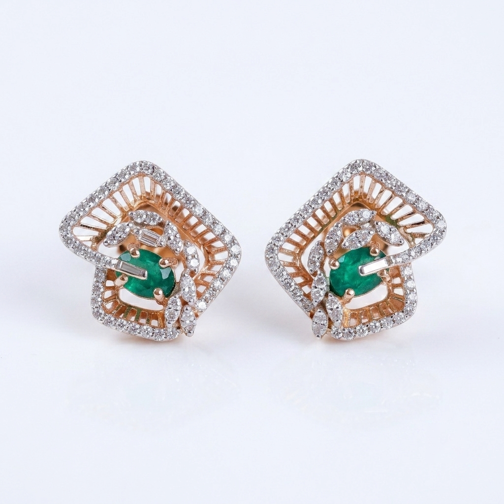 Rose Gold Stone Earrings hover